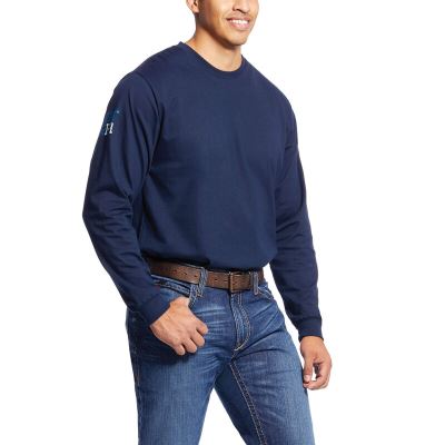 Ariat Work: FR Americana Graphic Camisetas Hombre - Azul Marino (UYFWP7406)